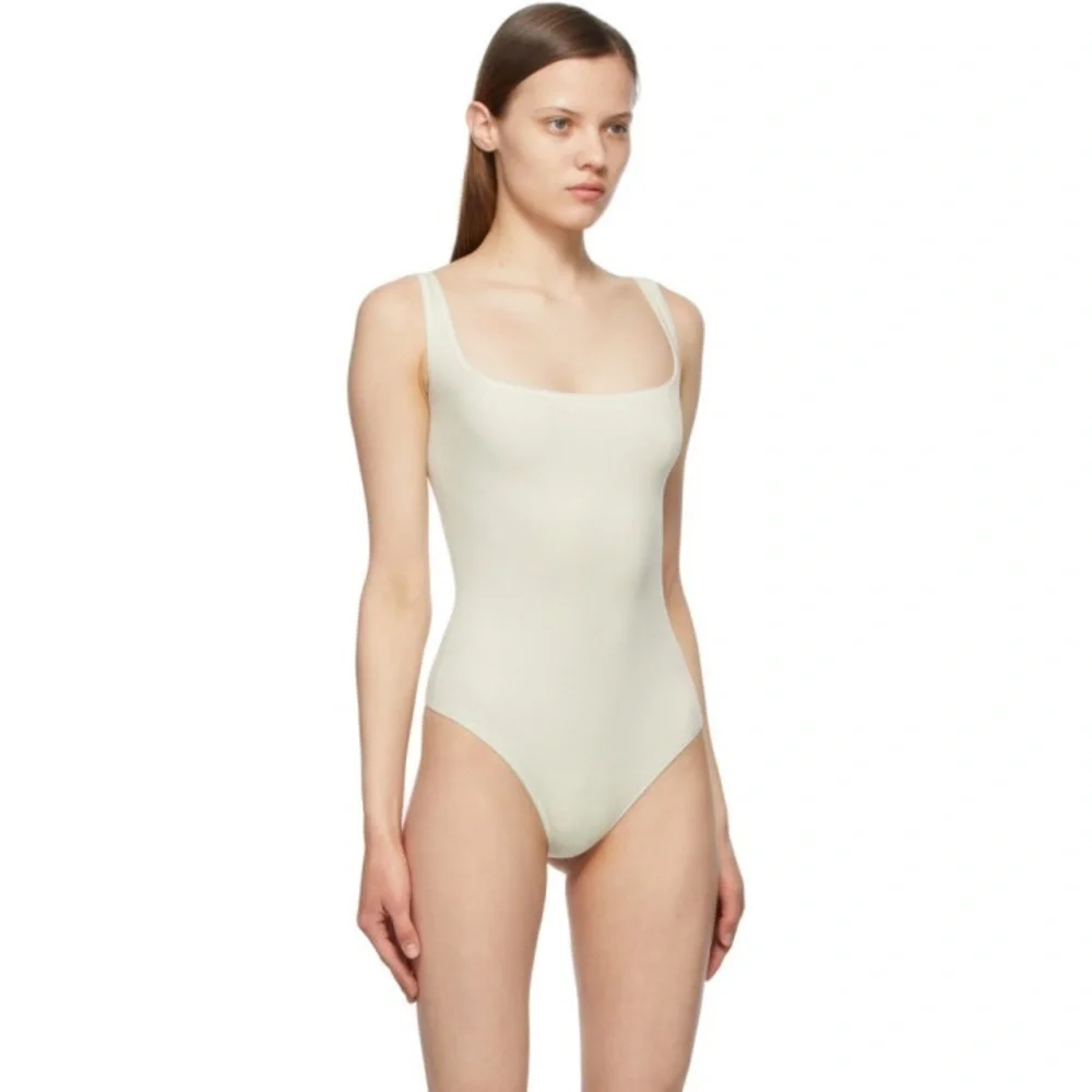 NEW Skims Rib Stretch Cotton Bodysuit in Bone